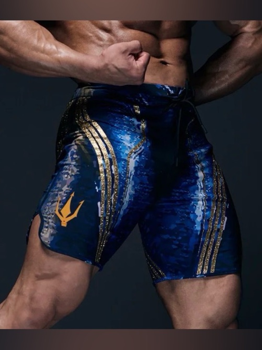 BRAND NEW - Men's Physique Bodybulding Shorts - Blue & Gold - Warrior Blue